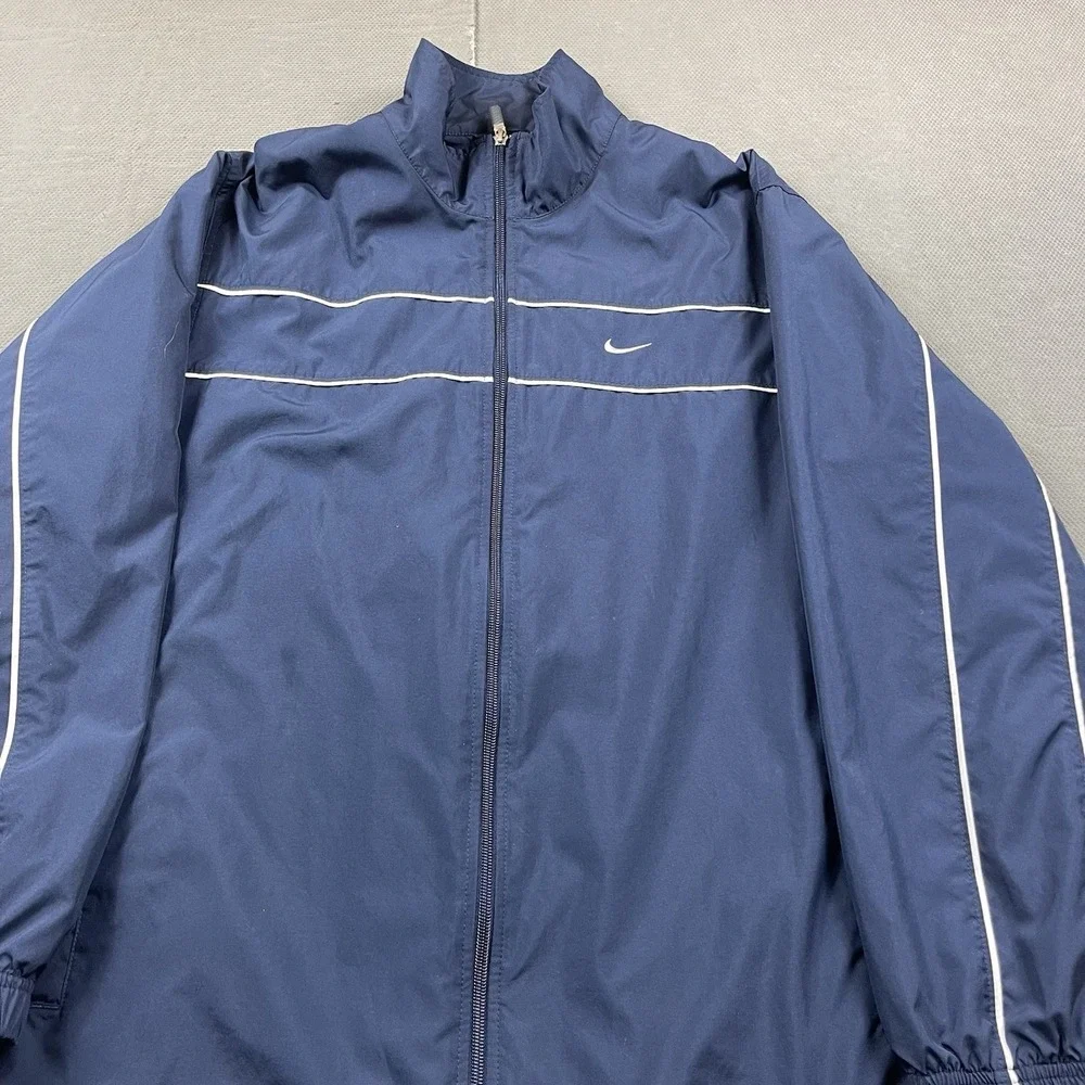 Vintage Nike Jacket Mens XL 90s Lined Mesh Blue Windbreaker Track Y2K Silver Tag